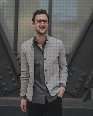 ¿Dónde poder comprar grises camisas camisa gris pantalon negro elegante de hombre?
