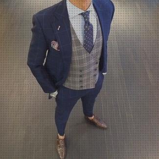 Las mejores marcas de trajes traje con chaleco gris azulado hombre